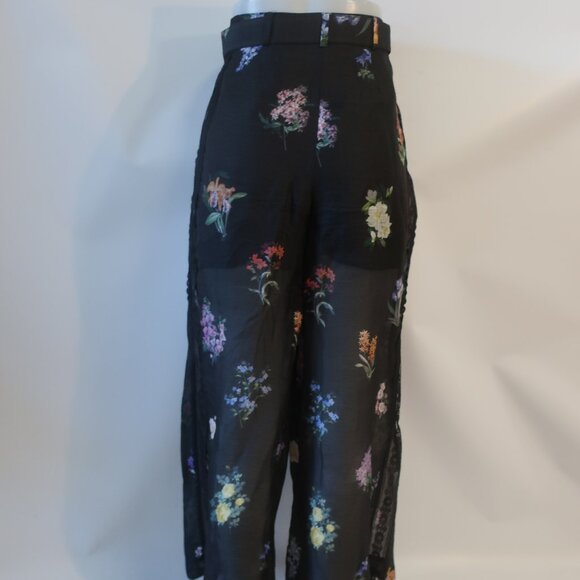 Zimmermann Black Multicolor Natura Pintuck Lace Floral Botanical Pants 0 US/4 - Picture 10 of 16